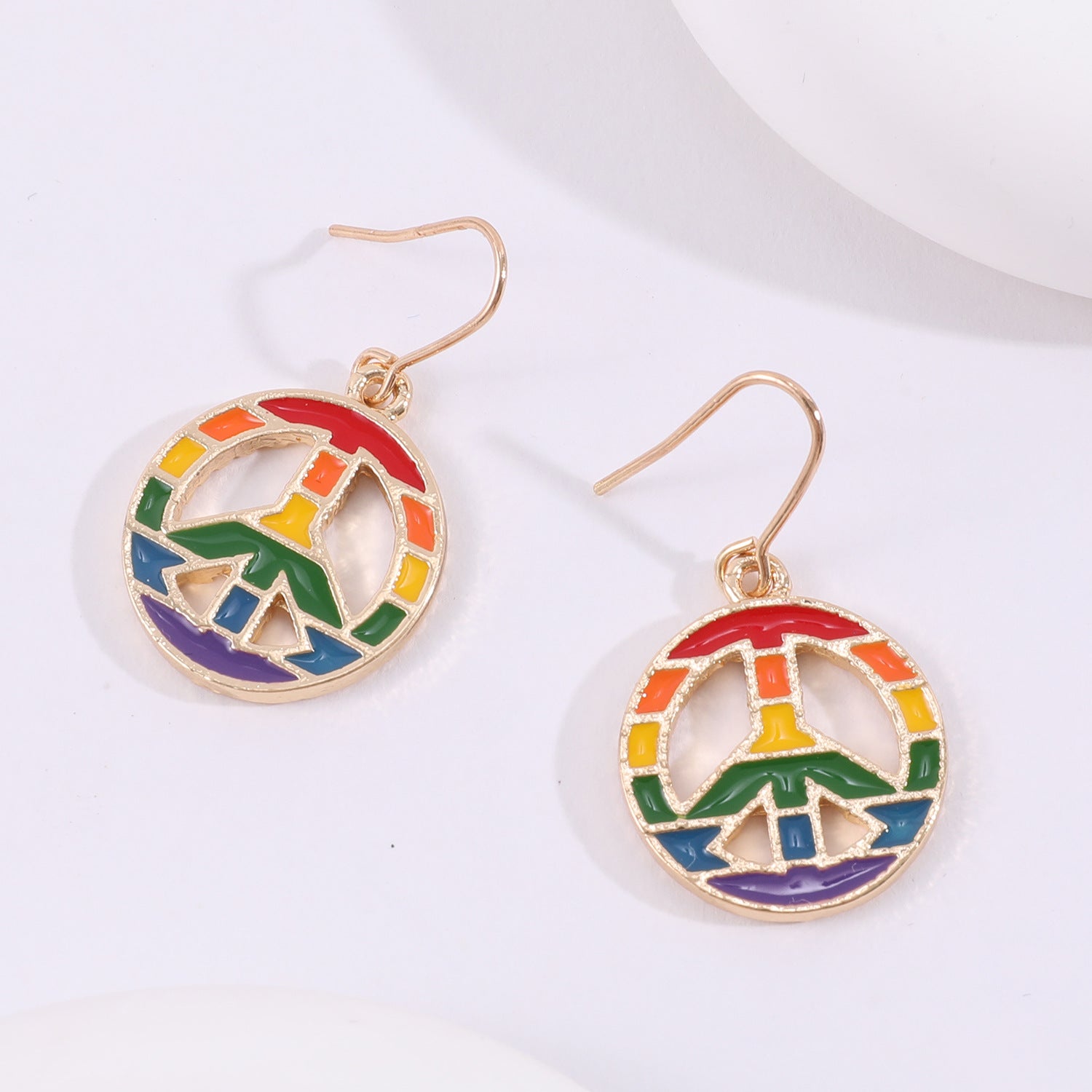 Wholesale Rainbow Alloy Love Peace Symbol Butterfly Wing Earrings
